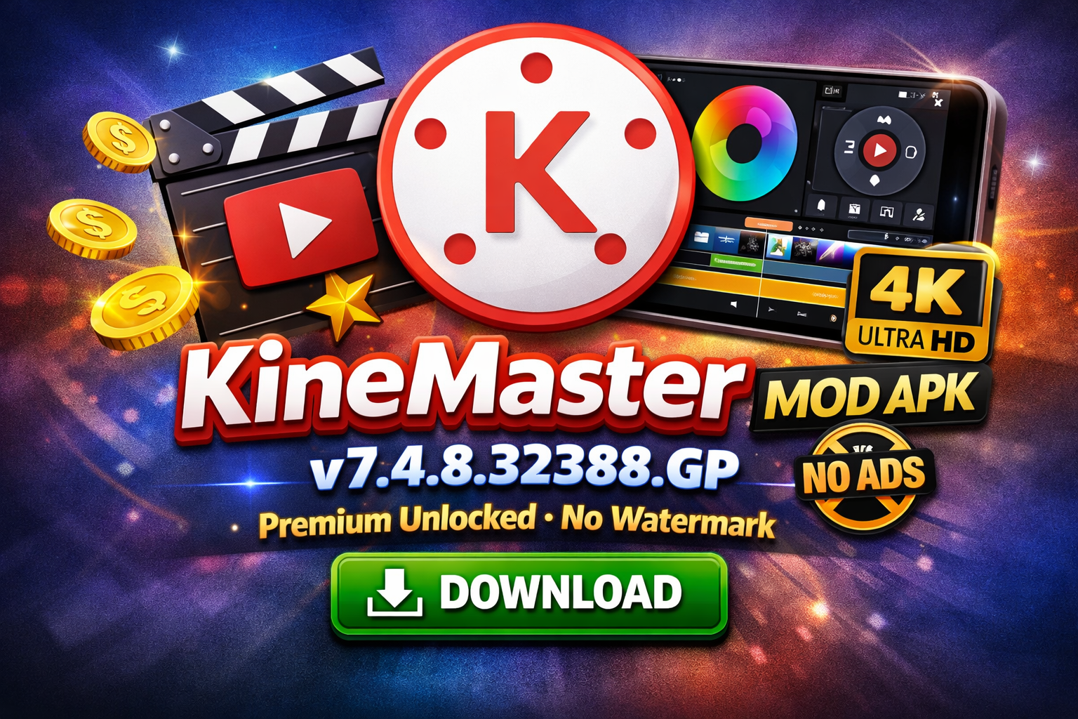 Unduh KineMaster Mod APK 7.4.8.32388.GP (Premium Unlocked, Tanpa Watermark)